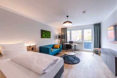 Modern möblierte 2-Zimmer-Business Wohnung mit zwei Schlafzimmern und Balkon