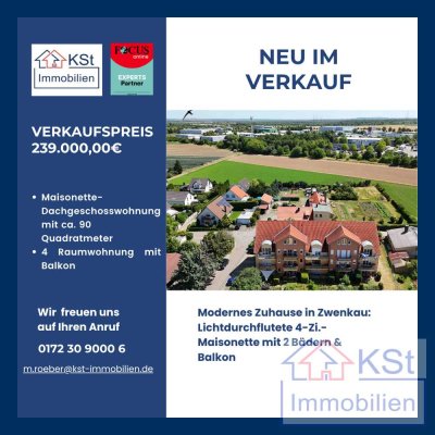 Modernes Zuhause in Zwenkau: Lichtdurchflutete 4-Zi.-Maisonette mit 2 Bädern & Balkon
