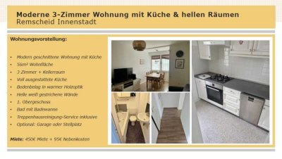 Remscheid Innenstadt| Helle 3-Zimmer Wohnung mit Küche | Hell und modern geschnitten