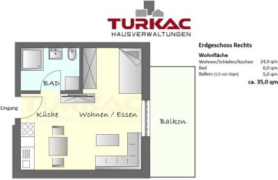 Hüttenberg - Neubau – Erstbezug EG Rechts 1 ZKB mit Küche, Fußbodenheizung und Keller