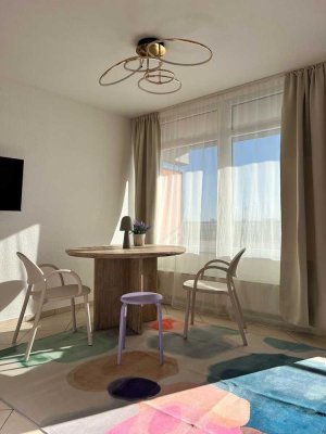 Stilvolle 1-Zimmer-Apartment mit Blick auf den Rhein und Medienhaufen, voll möbliert/ausgestattet