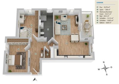 Modern Wohnen im Grünen – 3-Zimmer-Balkonwohnung (WE 04)