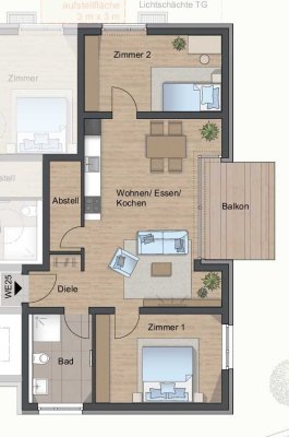 Dreizimmer-,mit Balkon  im 2. OG, 
NEU Förderung QNG- bis  € 150.000  Sonderkredit möglich