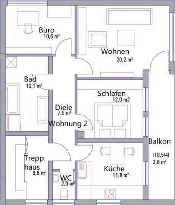 3-Zimmer-Wohnung mit Balkon in Welden zu vermieten