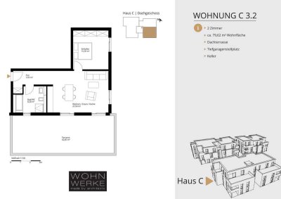 Whg C 3.2 - 2 Zimmer - Dachgeschoss mit großer Dachterrasse