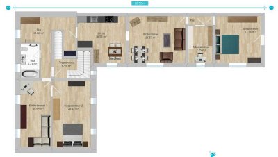 gedämmte 5-Zimmer Wohnung mit EBK im 1. OG, Garage, Stellplatz, Garten mit Pool, großer Werkstatt