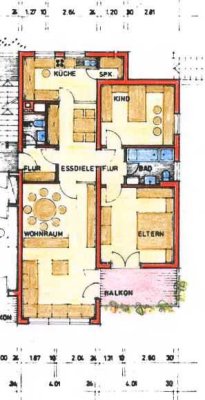 3-ZKB-Wohnung mit Balkon, Hochparterre