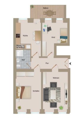 Ideal für Senioren: 3-Raumwohnung mit Dusche und Balkon