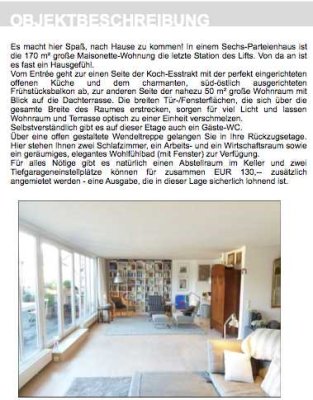 Stilvolle, gepflegte 6-Zimmer-Penthouse-Wohnung (befristet auf max. 72 Monate/6Jahre) zu vermieten.
