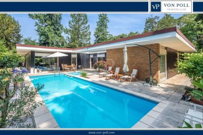 Architektenhaus- Winkelbungalow mit großem Garten und Pool - Waldstadt