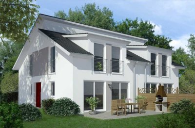 Moderne Doppelhaushälfte KfW55 inklusiv großer Garage und voll unterkellert. Raumaufteilung planbar