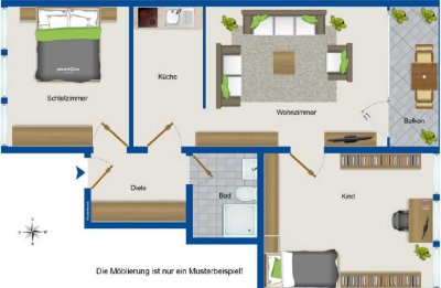 Gepflegte,  vollständig möblierte 3 Zimmer-Wohnung mit Balkon in Ingolstadt zu vermieten