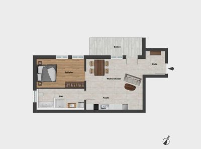 Traumhafte Wohnung (2 Zi.)  m Balkon (Whg. 6) - provisionsfrei