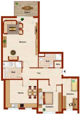 Großzügige 3-Zi.-Wohnung mit Balkon, Stellplatz & EBK – zentrale Lage, 101 m²