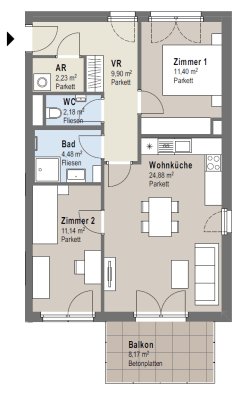 Neubau 3-Zimmer Wohnung mit Balkon und Tiefgarage inkl. Einbauküche € inkl. BK,HZ&amp;WW