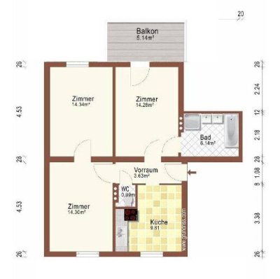 Sonnige Balkonwohnung zum selbst sanieren mit 3 Zimmern - provisionsfrei auf www.riedersbach.com