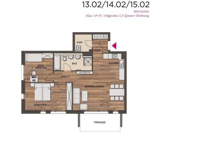 3-Zi.-Wohnung mit großem Schlafzimmer, Badewanne und Einbauküche