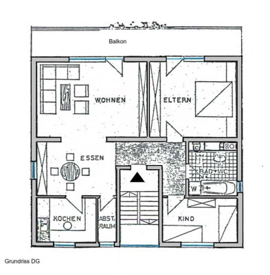 3 Zimmer DG Wohnung mit großen, sonnigen Balkon, zentral DÜW
