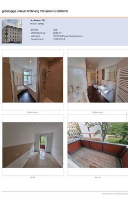 Großzügige 3 Raumwohnung mit Balkon und Fußbodenheizung in Stötteritz