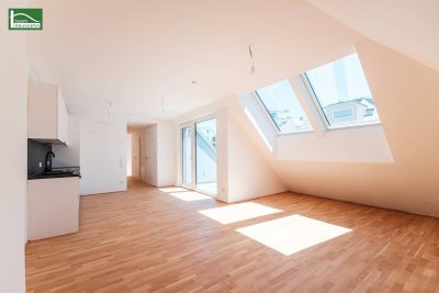Moderne 2-Zimmer-DG-Wohnung mit Terrasse in 1220 Wien – Erstbezug auf Eigengrund!