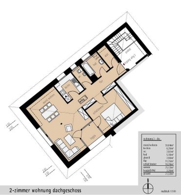 Attraktive, helle, zentrumsnahe 2-Zimmer-Dachgeschoss-Wohnung
