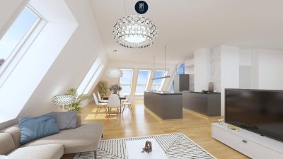 "Grünes Cumberland" ! Traumhafte zweistöckige 3-Zimmer-Wohnung mit Dachterrasse und Blick auf Schönbrunner Schlossgarten und Lainzer Tiergarten