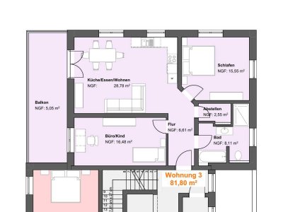 Erstbezug in exklusiver 3-Zimmer Wohnung mit Balkon (Whng. 3)