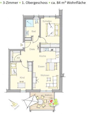 Neuwertige Wohnung mit dreieinhalb Zimmern sowie Balkon und EBK in Baiersdorf