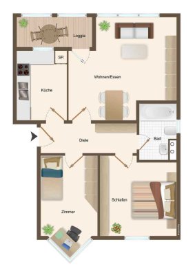 Charmante 3-Raum-Wohnung mit Loggia