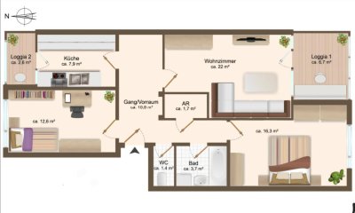 Geräumige 3.5-Zimmer Wohnung mit Loggia und Parkplatz