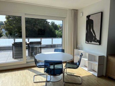Helle, möblierte  1-Zimmer-Wohnung mit großer Dachterrasse am Fuße des Lousbergs (Soers)
