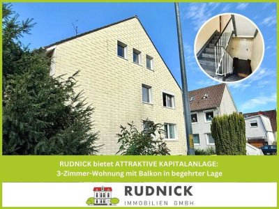 RUDNICK bietet ATTRAKTIVE KAPITALANLAGE: Gepflegte 3-Zimmer-Wohnung mit Balkon in begehrter Lage