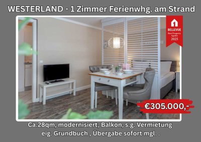 1 Zimmer Ferienwohnung am Strand, mit hervorragend eigeführter Vermietung
