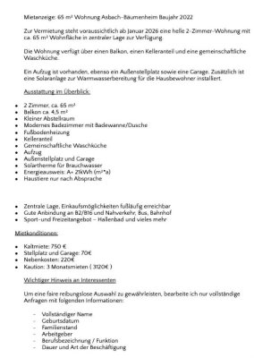 Helle Moderne 2-Zimmer-Wohnung im 1. OG in Asbach-Bäumenheim