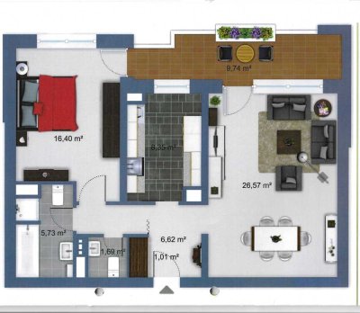 Sehr schöne 2-Zimmer Wohnung in Köln-Weiden mit großer Loggia und Tiefgaragenstellplatz