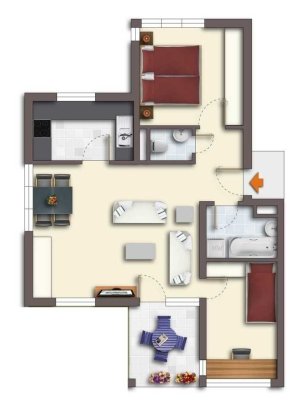 Erdgeschosswohnung mit Einbauküche und Balkon zu vermieten!