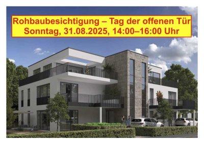 ! Rohbaubesichtigung 31.08.25 !  4 Zi.-Neubau-Gartenwohnung in zentraler Lage!