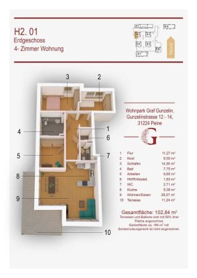 Moderne Erdgeschosswohnung in Peine mit Terrasse und eigenem Gartenanteil