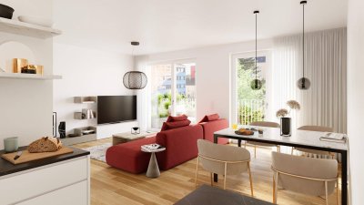 BAUSTART erfolgt! - Ideal für Singles, Pärchen oder Studenten - perfekt aufgeteilte 2-Zimmer-Neubauwohnung mit hofseitiger Loggia - PILLmein