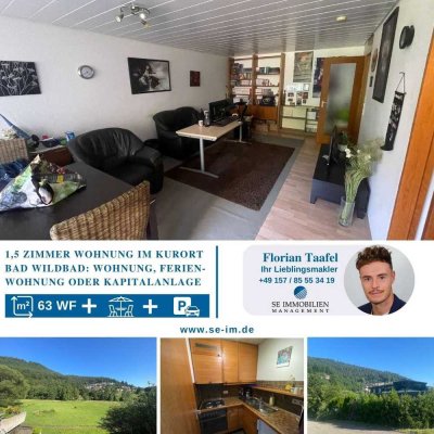 1,5 - Zi. Wohnung mit Schlafnische, Stellplatz u. Terrassen-Ausblick auf den Kurpark Bad Wildbad