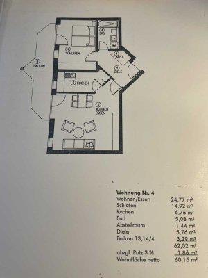 Steppach - helle 2 Zimmerwohnung mit Balkon
