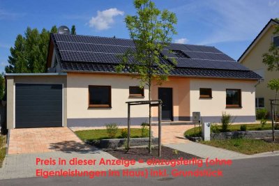 Grundstücks-Preis inkl., keine Eigenleistungen! FBH, L-W-Wärmepumpe, Ton-Dachsteine, etc.