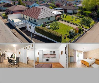 Großer Bungalow mit ELW, Top-Wintergarten & stillgelegtem Schwimmbad. Tiefgarage + Werkstatt