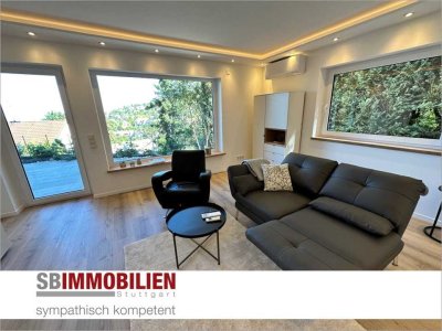 Exklusiv möblierte Wohnung mit Aussicht, 50 qm gr. Terrasse, EBK, Klima, Wärmepumpe, Fußb.heiz. etc.