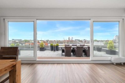 Leibnitzstraße, Pestalozzistraße: Modernes Penthouse, 3 Zimmer, spektakuläre Dachterrasse mit Blick