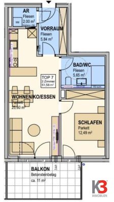 K3 - Wals - Erstbezug - eine 2-Zimmerwohnung mit großem Balkon zu kaufen!!!