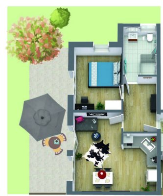 Absolut ruhige, helle zwei Zimmerwohnung am sonnigen Ortsrand.