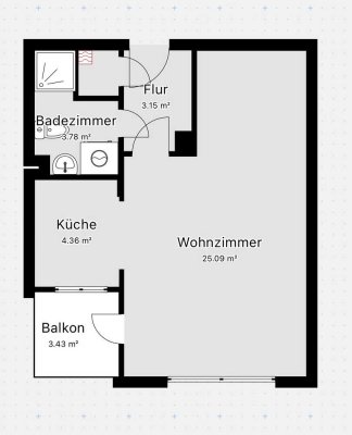 Erstbezug nach Sanierung: attraktive 1-Zimmer-EG-Wohnung mit Einbauküche und Balkon in Ahrensburg