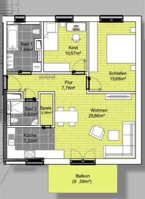 Jetzt Bezugsfertig! 3 Zimmer-Wohnung | 1.OG | Süd-Balkon