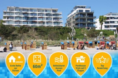 Scharbeutz, 1. Reihe zur Ostsee, 60m2 mit 2 Balk., Pool (am Hang)